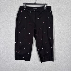 Briggs New York Chino Capri Pants 12P Flowers Embroidered Stretch Grandma Crop
